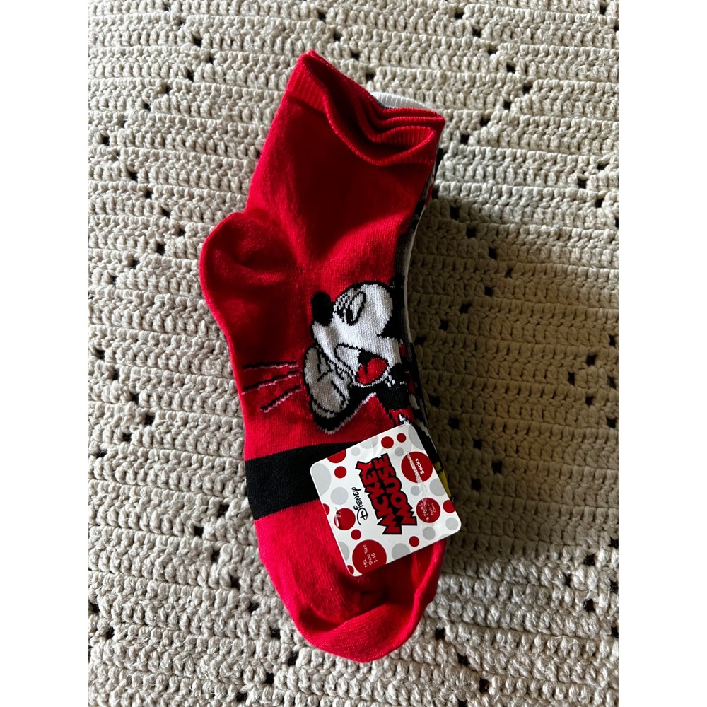Disney Mickey Mouse Women Ankle Socks 6 Pair Pack Red Black White Shoe Size 3-10